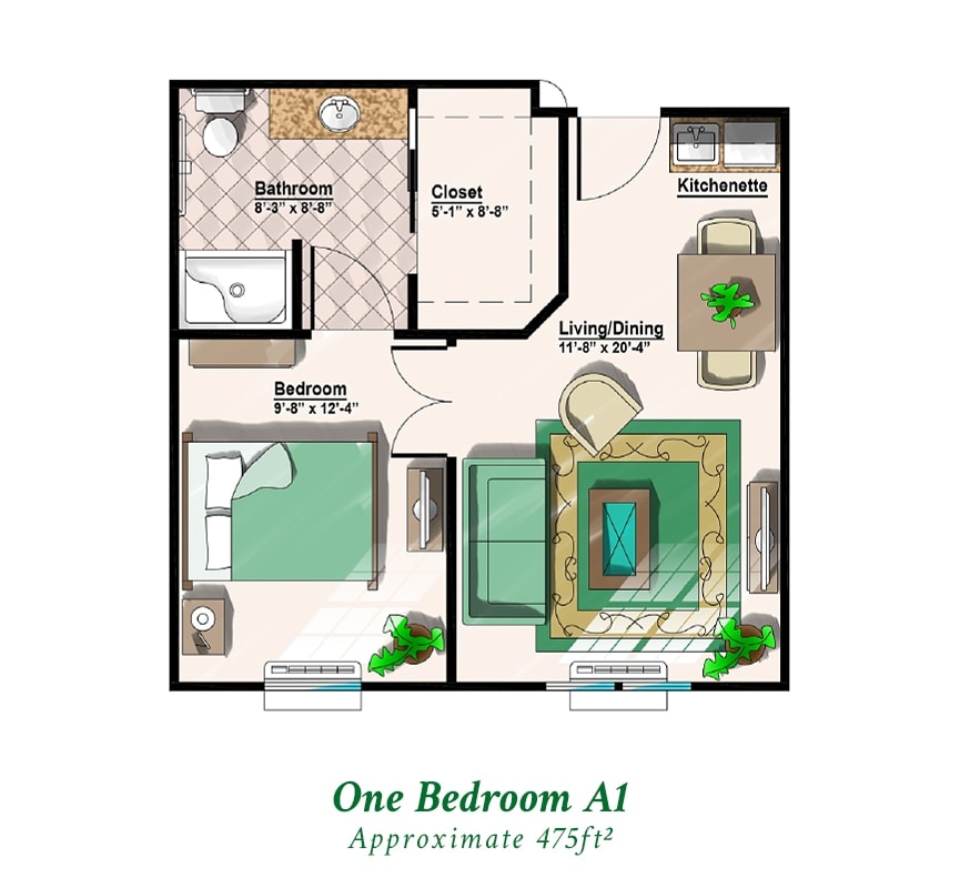 One Bedroom A1 floorplan
