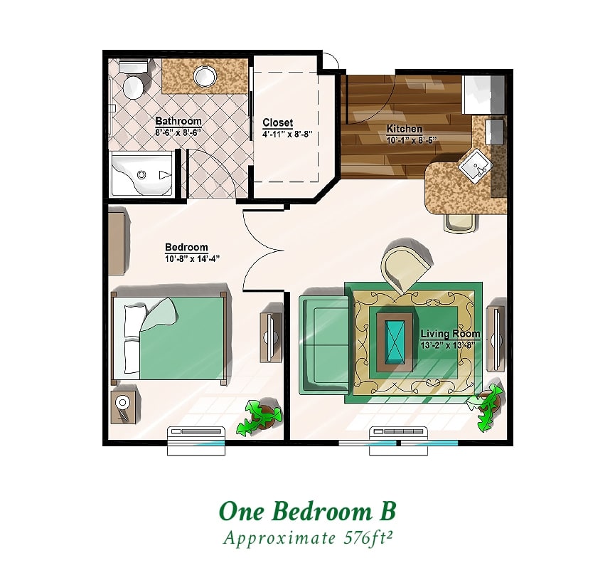 One Bedroom B floorplan