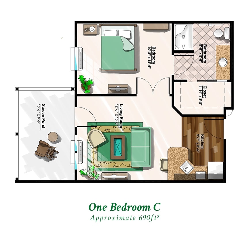 One Bedroom C floorplan
