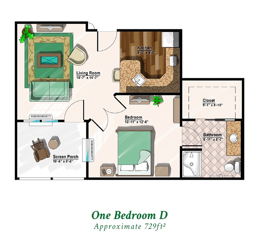 One Bedroom D floorplan