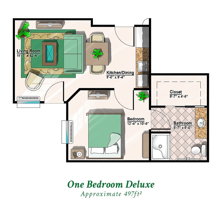 One Bedroom Deluxe floorplan